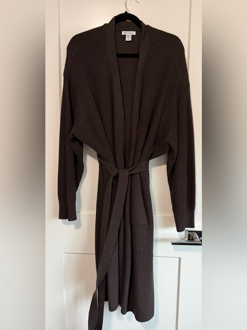 Athleta Chocolate Brown Ribbed Knit Cardigan with Collar